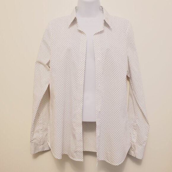 Apt. 9 Essentials White Black Polka Dot Wrinkle-Resistant Button Down Top - 8 - Picture 6 of 14